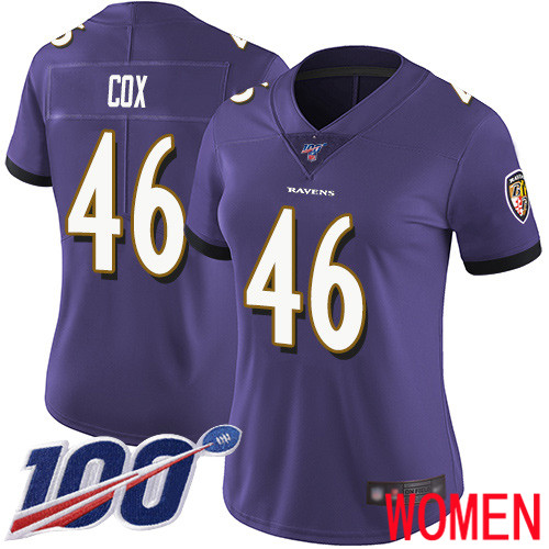 Baltimore Ravens Limited Purple Women Morgan Cox Home Jersey NFL Football #46 100th Season Vapor Untouchable